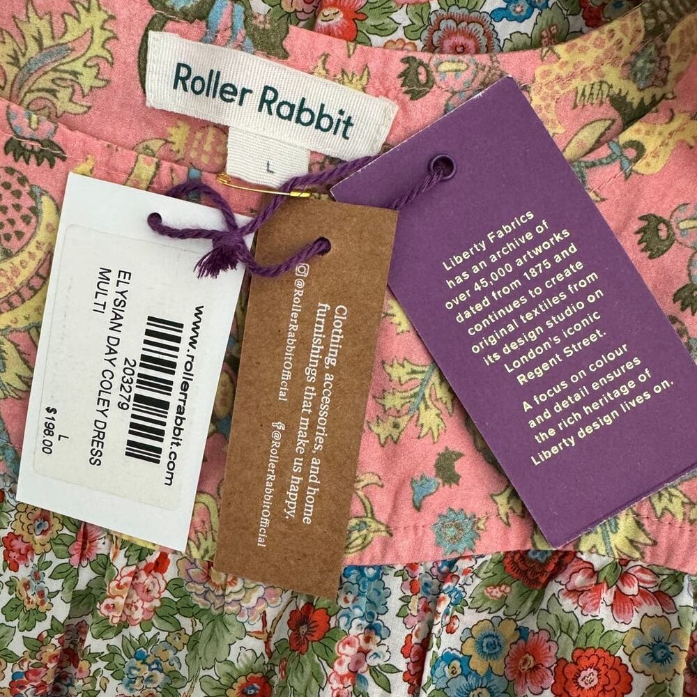 Roller Rabbit Elysian Day Coley Dress belted floral 100% cotton size large L - Picture 8 of 10